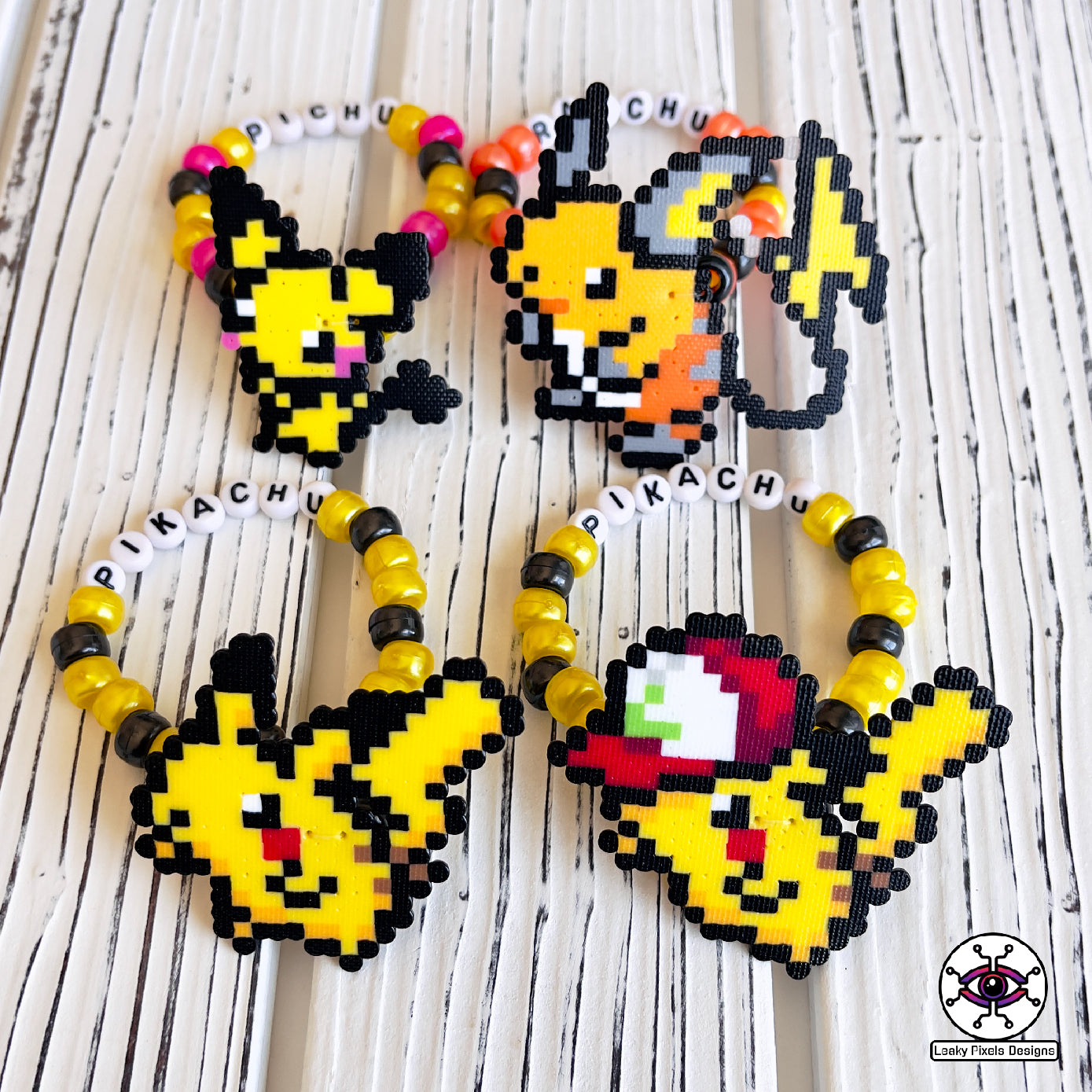 pikachu raichu and pichu pokemon perler bracelets by leaky pixels