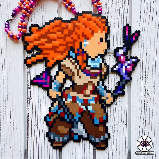 aloy horizon zero dawn forbidden west video game perler necklace by leaky pixels