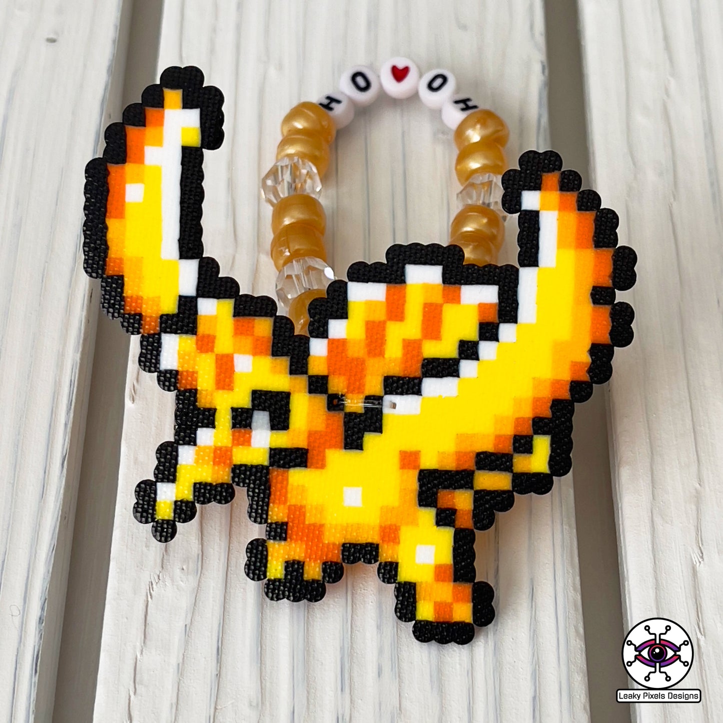 Ho-Oh pokemon kandi perler bracelet by Leaky Pixels