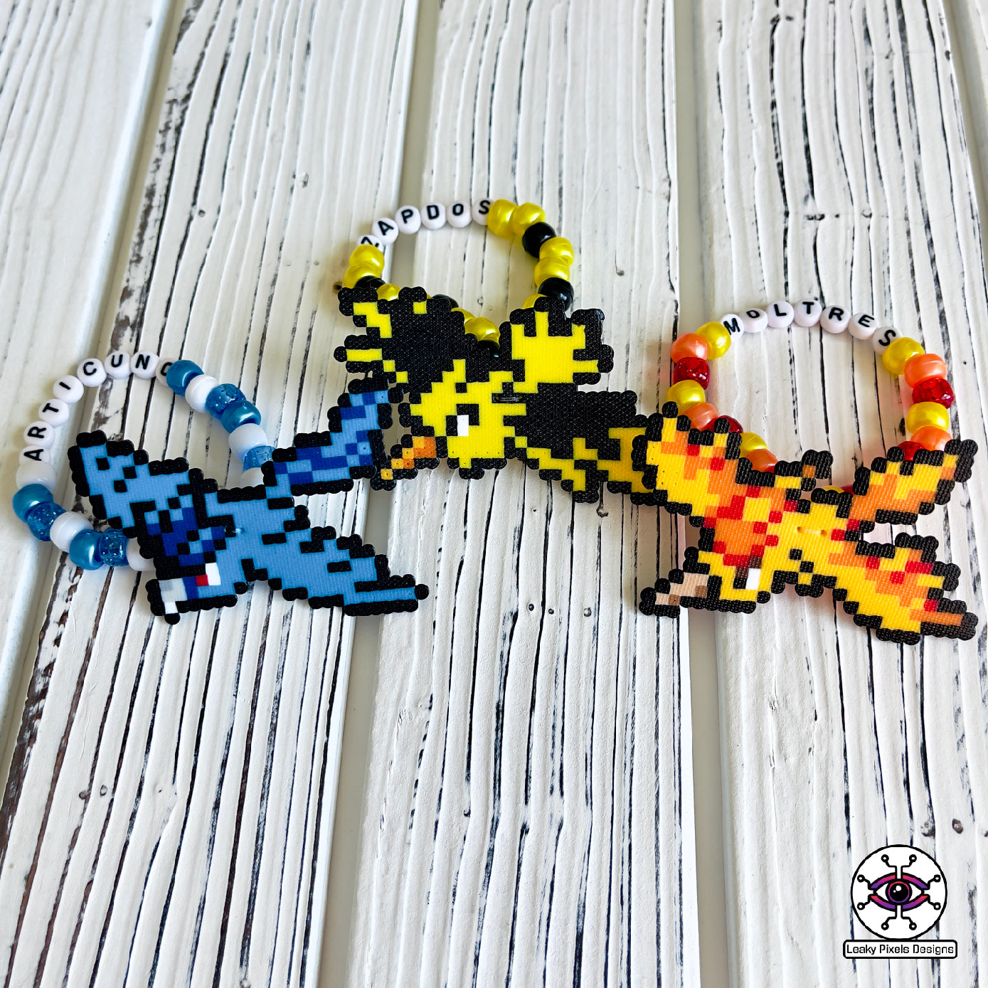 Articuno, zapdos and moltres perler pokemon bracelets by leaky pixels